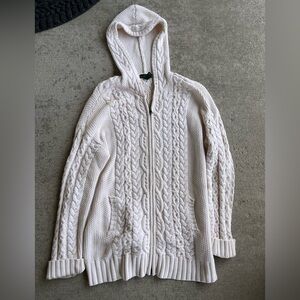 Vintage 90s Ralph Lauren chunky knit hooded cardigan sweater cream